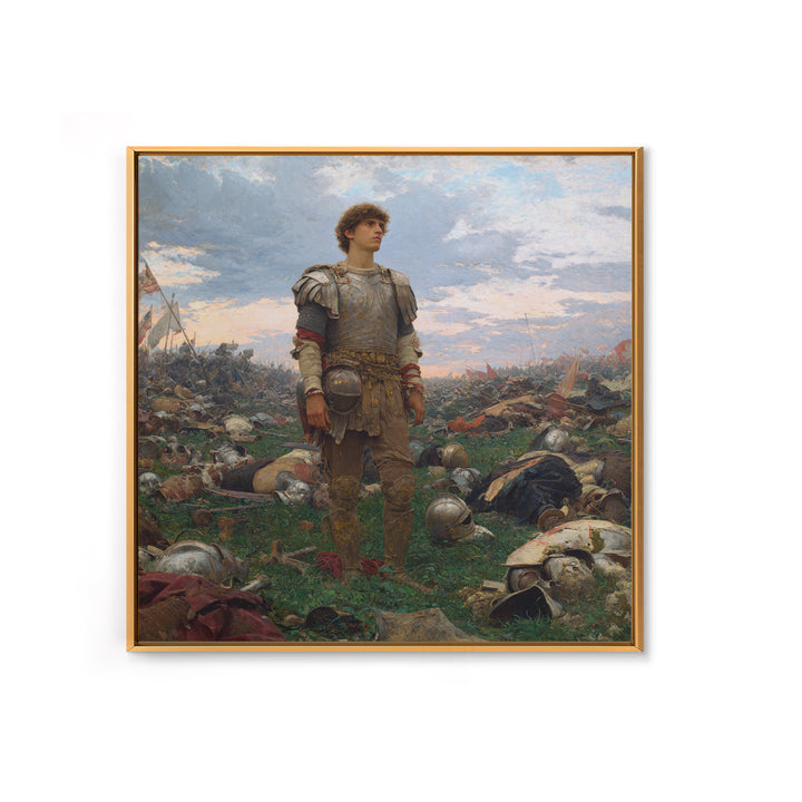 Young Knight Standing After Battle Wall Art, Medieval Warrior Oil Painting, Historical Landscape, Statement Decor, Gift For Him