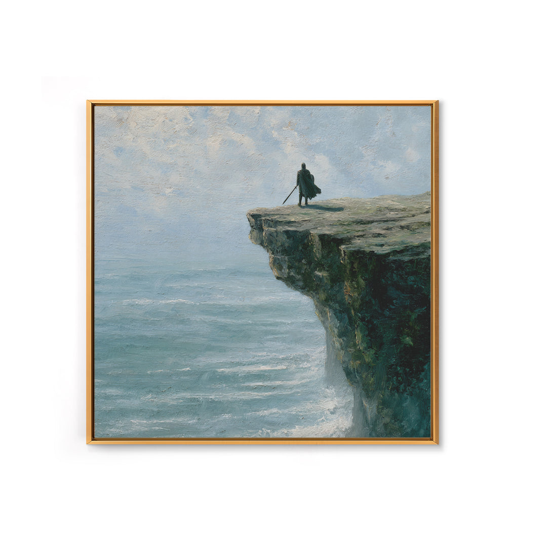 Lone Wanderer On Ocean Cliff Canvas Print, Moody Seascape Landscape Art, Coastal Fantasy Decor, Large Wall Art For Living Room