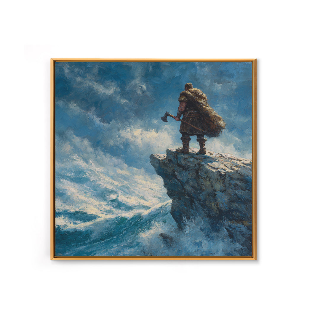 Viking Warrior On Windy Ocean Cliff Canvas Print, Seascape Wall Art, Nautical Decor, Masculine Office Decor, Gift For Him