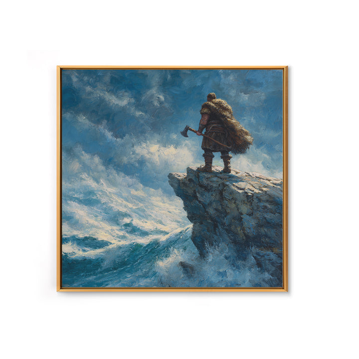 Viking Warrior On Windy Ocean Cliff Canvas Print, Seascape Wall Art, Nautical Decor, Masculine Office Decor, Gift For Him