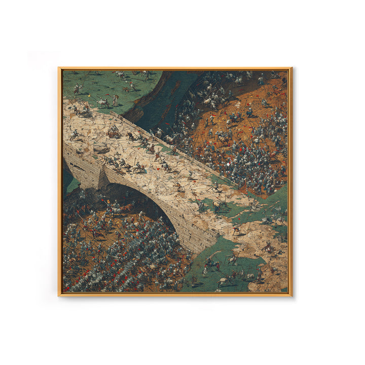 Epic Medieval Battle On Stone Bridge Wall Art, Historical Art Print, War Scene Canvas Print, Game Room Decor, Gift For Him