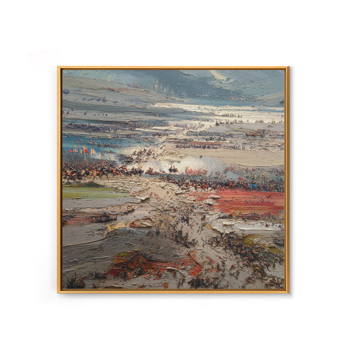 Epic Ancient Battlefield Impasto Landscape Wall Art, Historical War Painting, Large Canvas Decor, Dramatic Living Room Art