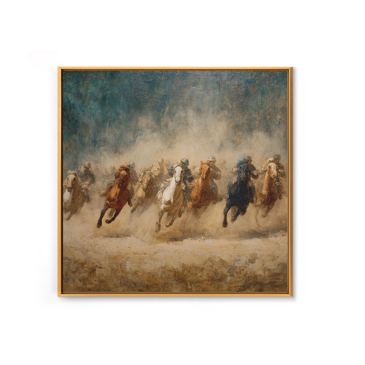 Galloping Horses Through Desert Dust Canvas Print, Equestrian Wall Art, Western Horse Painting, Rustic Living Room Decor