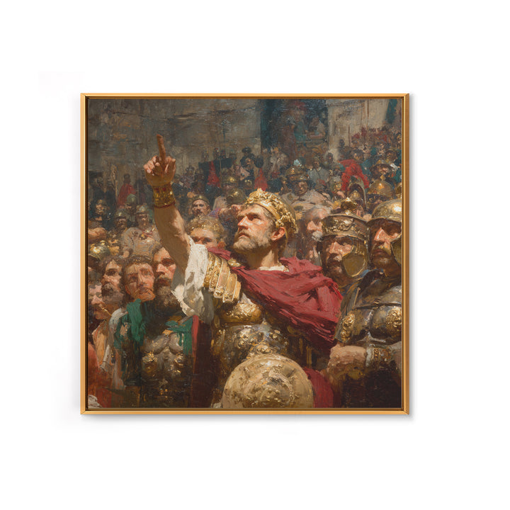 Roman Emperor Addressing Army Framed Canvas Print, Classical History Wall Decor, Ancient Battle Art, Statement Office Decor