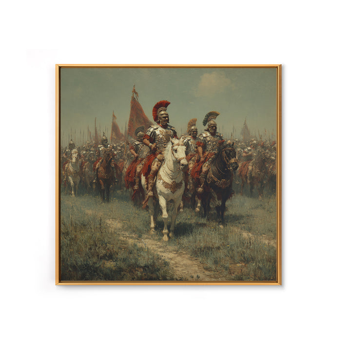 Roman Cavalry Legion Marching Across Field Framed Canvas Print, Historical Wall Art, Equestrian Art, Large Wall Decor, Living Room Art