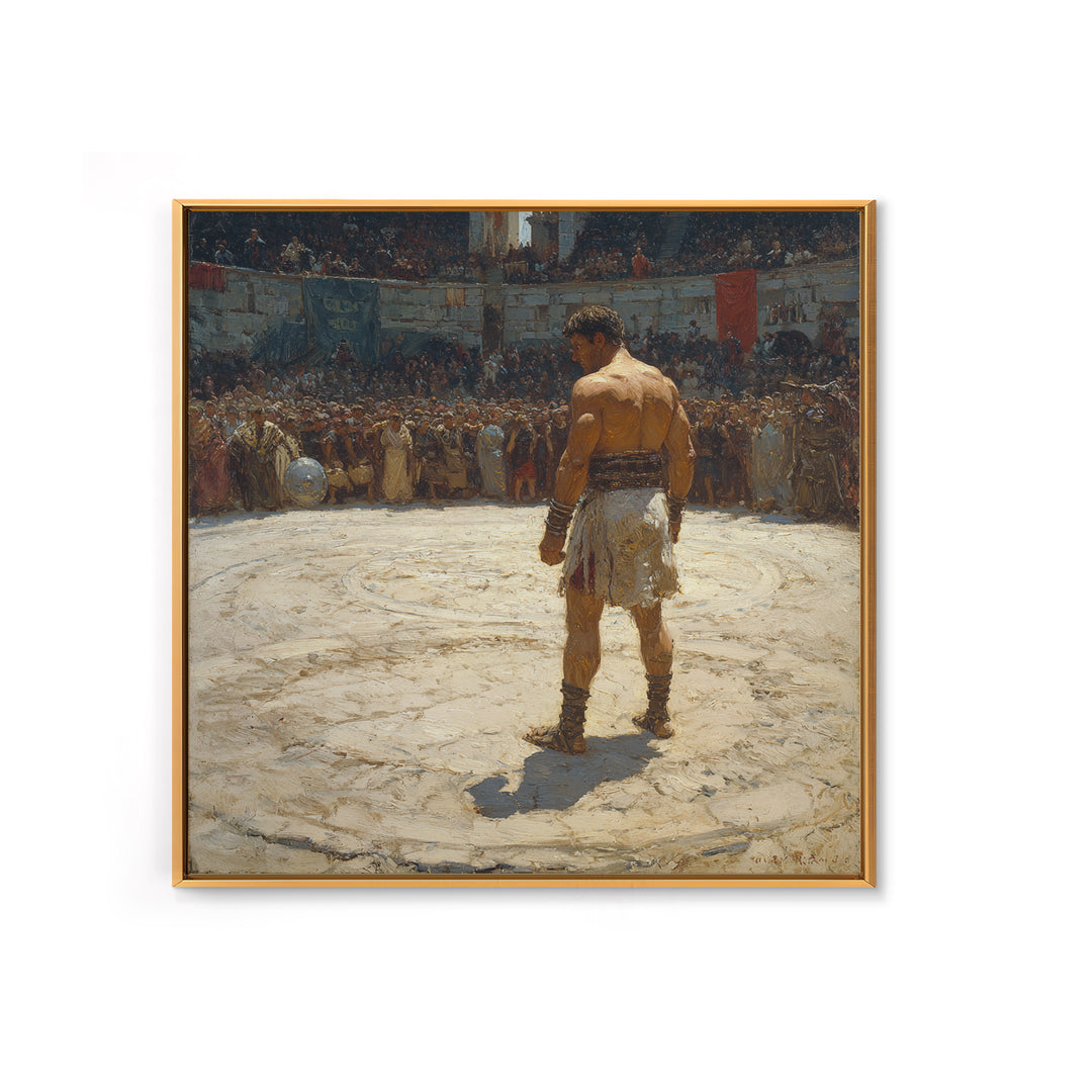 Gladiator In Roman Arena Canvas Print, Ancient History Oil Painting, Masculine Wall Art, Classical Office Decor Gift For Him
