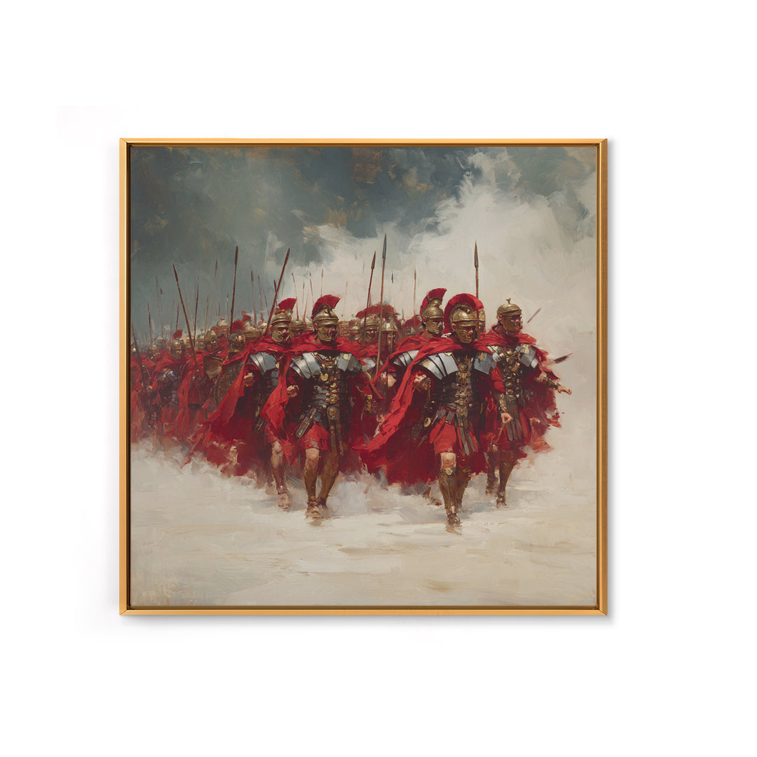 Roman Legion Marching With Red Capes Framed Canvas Print, Historical Wall Art, Masculine Office Decor, Gift For Him, Classic Art
