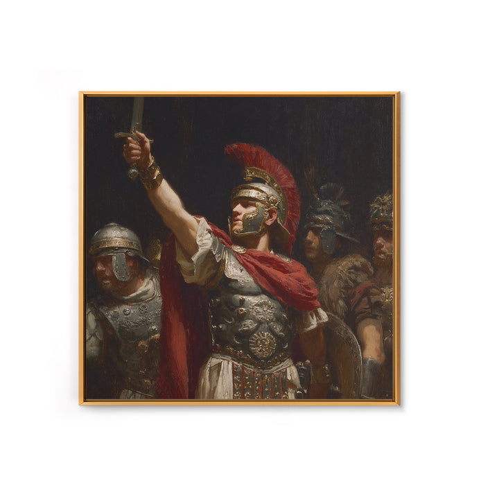 Roman Centurion Raising Sword Wall Art, Classical Warrior Oil Painting, Ancient Rome Decor, Historical Framed Canvas Print