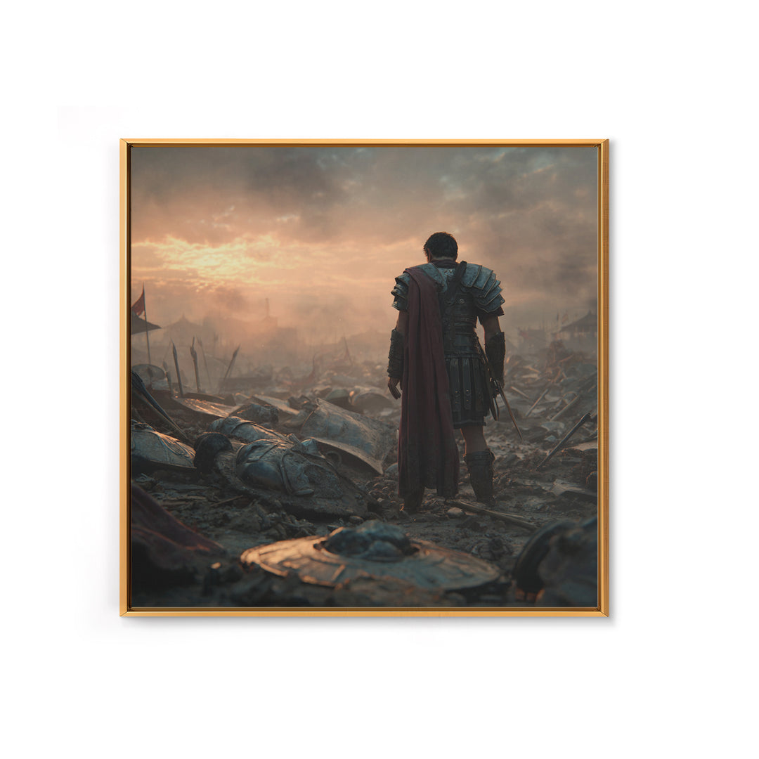 Lone Roman Soldier After Battle Wall Art, Cinematic Canvas Print, Ancient History Decor, Masculine Office Art Gift For Him