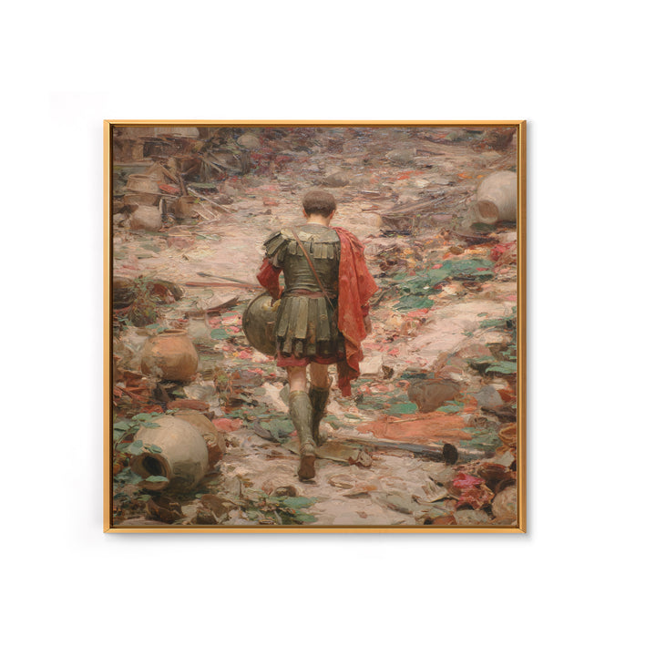 Roman Soldier In Ruined Battlefield Wall Art, Ancient Warrior Oil Painting, Classical History Decor, Dark Academia Gift Print