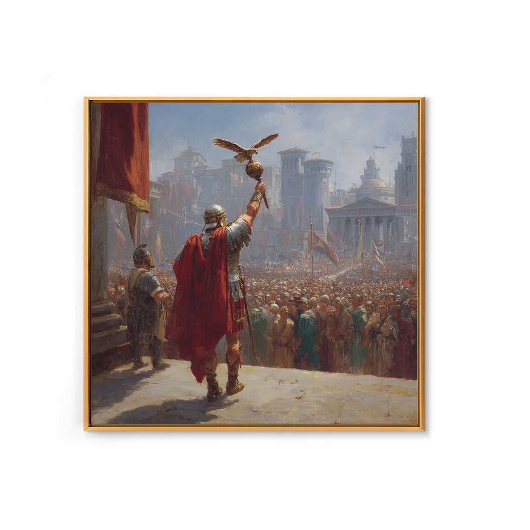 Roman General Raising Eagle Standard Canvas Print, Ancient Empire Victory Painting, Historical Wall Decor For Office Gift