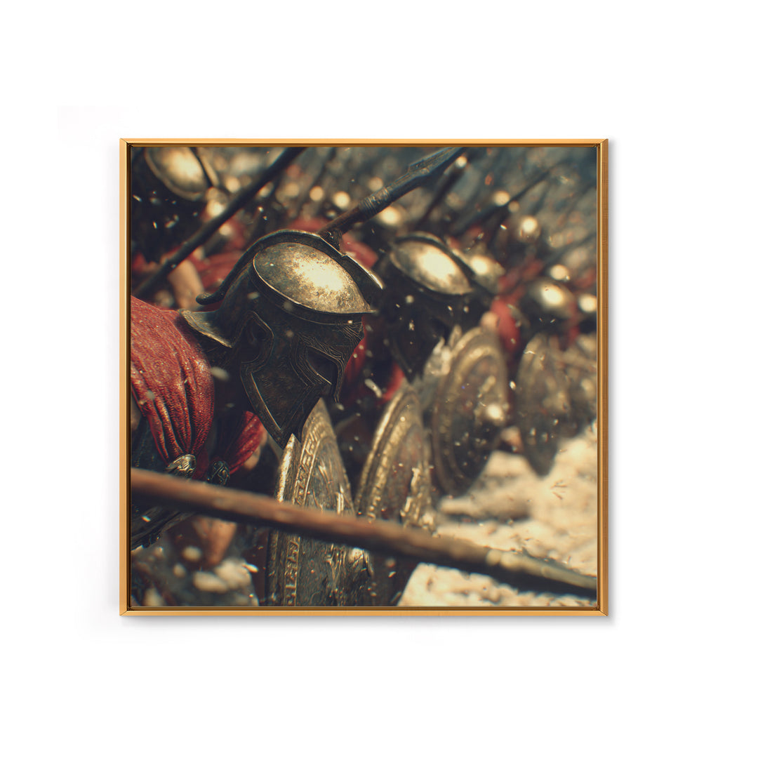 Spartan Phalanx With Bronze Helmets Wall Art, Ancient Greek Canvas Print, Warrior Battle Decor, Historical Gift For Him, Office Decor