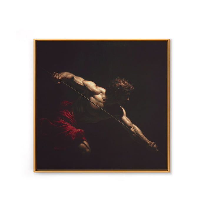 Muscular Archer In Dramatic Shadow, Baroque Framed Canvas Print, Classical Figure Wall Art, Dark Academia Decor, Gift For Him