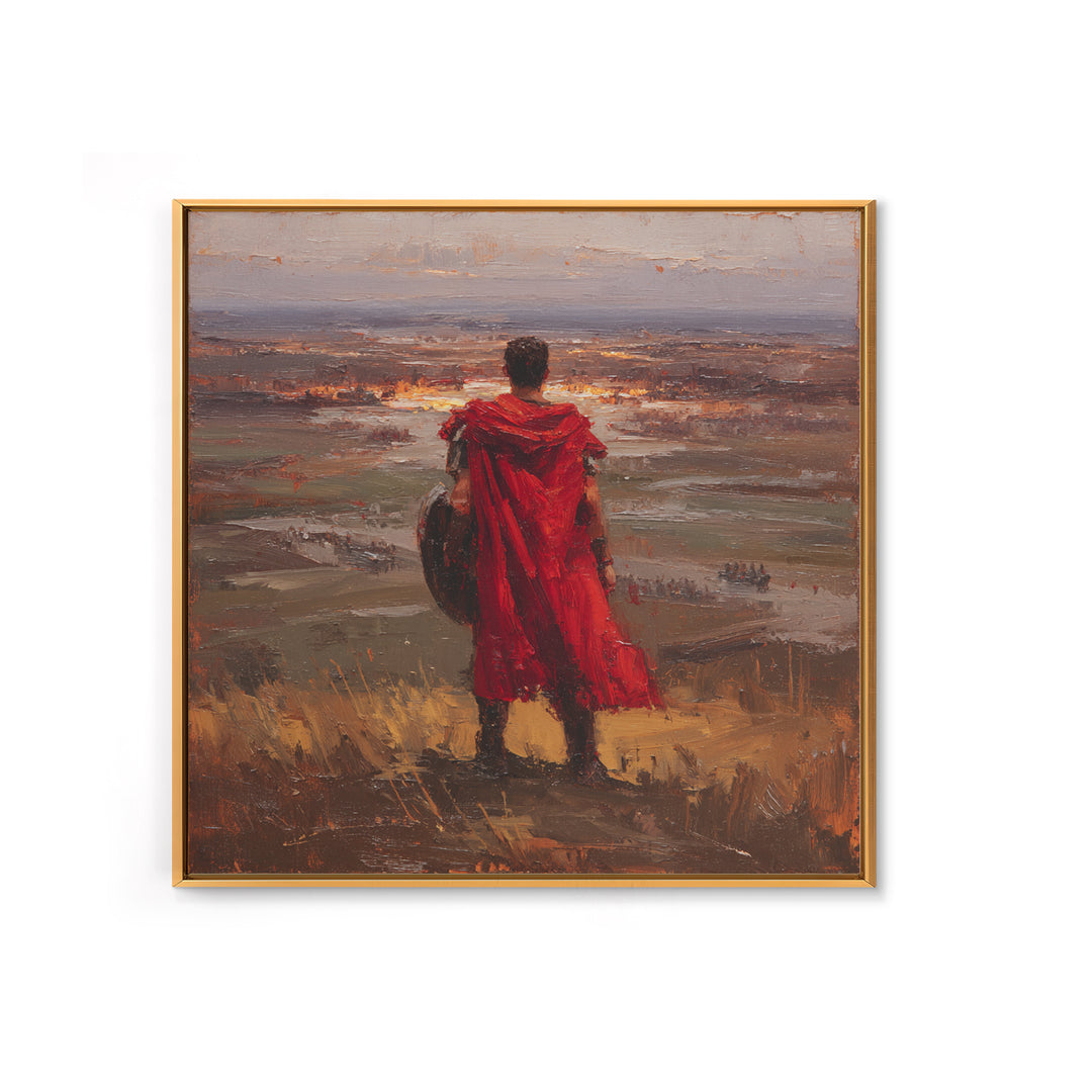 Roman Warrior In Red Cloak Wall Art, Epic Battlefield Oil Painting, Ancient History Decor, Masculine Office Art Print Gift