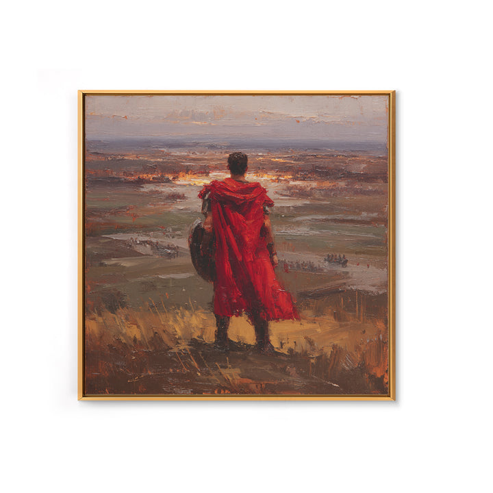 Roman Warrior In Red Cloak Wall Art, Epic Battlefield Oil Painting, Ancient History Decor, Masculine Office Art Print Gift