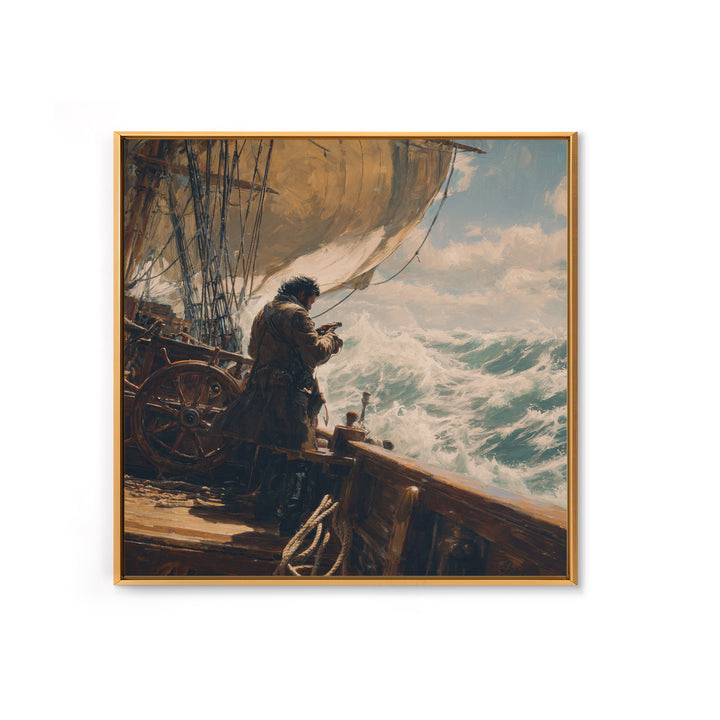 Stormy Sailor On Tall Ship Wall Art, Nautical Oil Painting, Coastal Decor, Maritime Canvas, Ocean Gift For Him, Living Room Decor