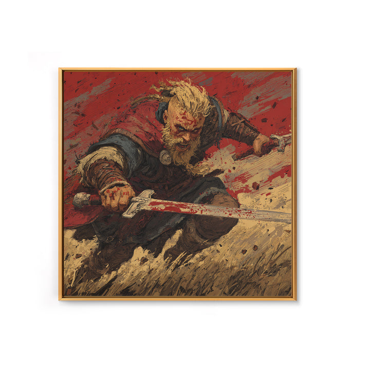 Bloody Viking Warrior With Sword Canvas Print, Bold Norse Battle Art, Dark Fantasy Decor, Masculine Wall Decor Gift For Him