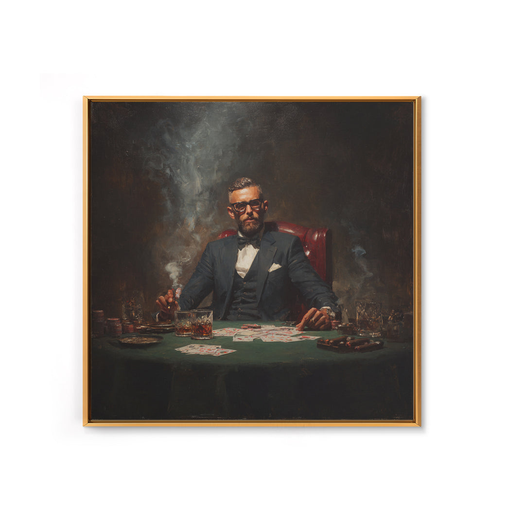 Suited Poker Player With Cigar Canvas Print, Speakeasy Bar Art, Casino Wall Decor, Man Cave Gift, Moody Office Decor, For Him