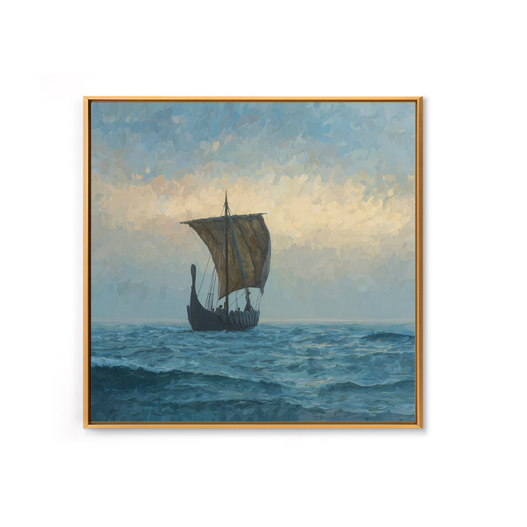Viking Longship On Stormy Sea Canvas Print, Nautical Fantasy Art, Ocean Landscape Painting, Nordic Coastal Home Decor Gift For Him