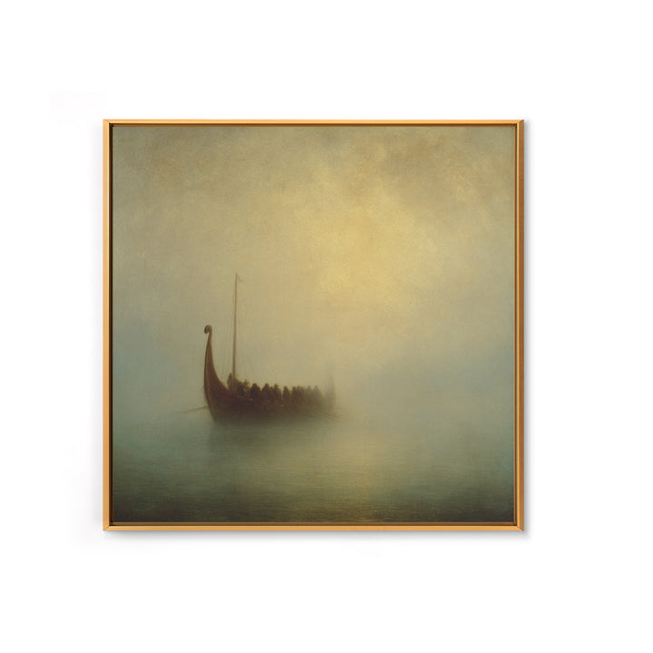 Foggy Viking Longship On Quiet Sea Canvas Print, Nautical Wall Art, Seascape Art, Nordic Art Print, Coastal Home Decor, Wall Decor