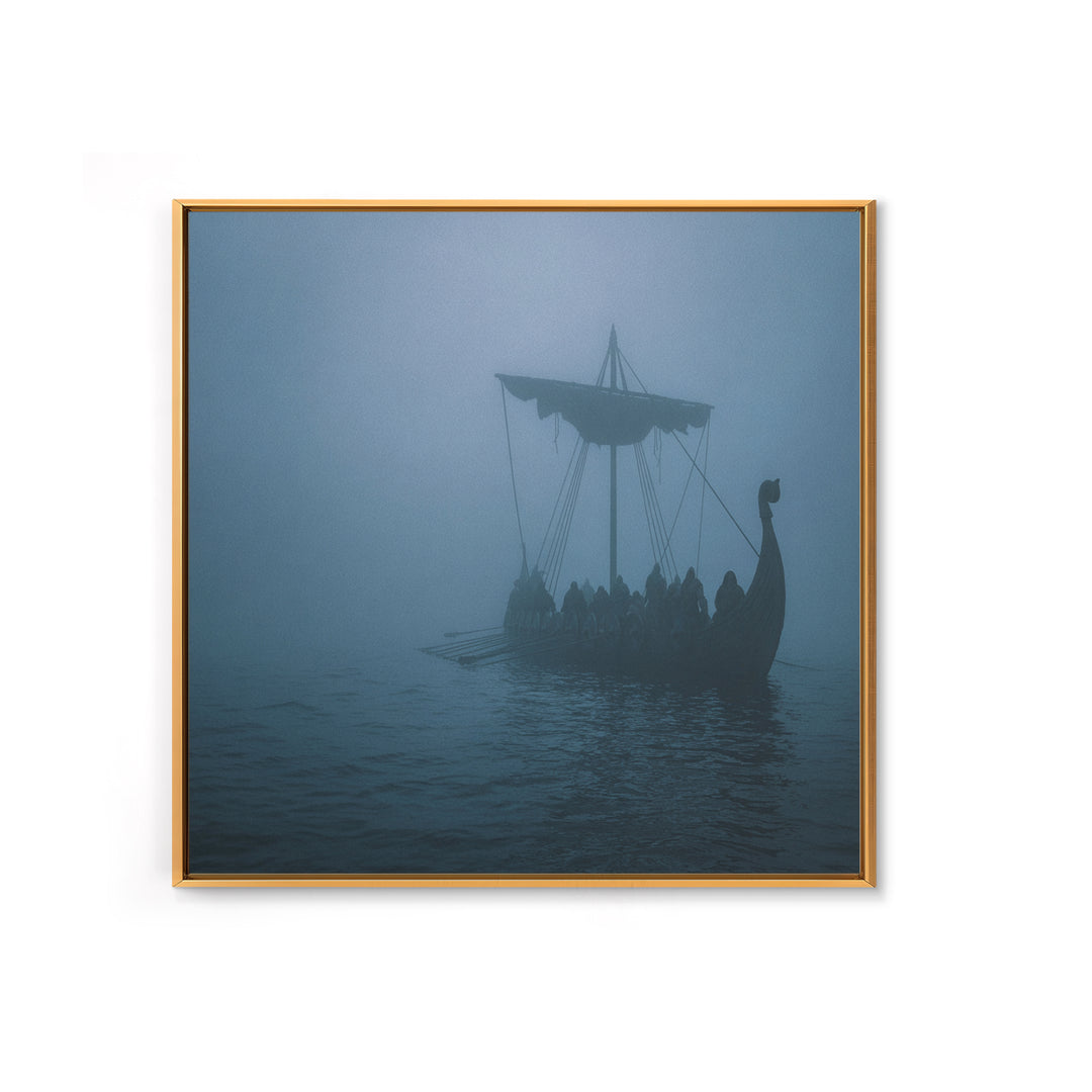 Foggy Viking Longship Wall Art, Nautical Fantasy Canvas Print, Moody Seascape, Nordic Decor, Rustic Coastal Gift For Him