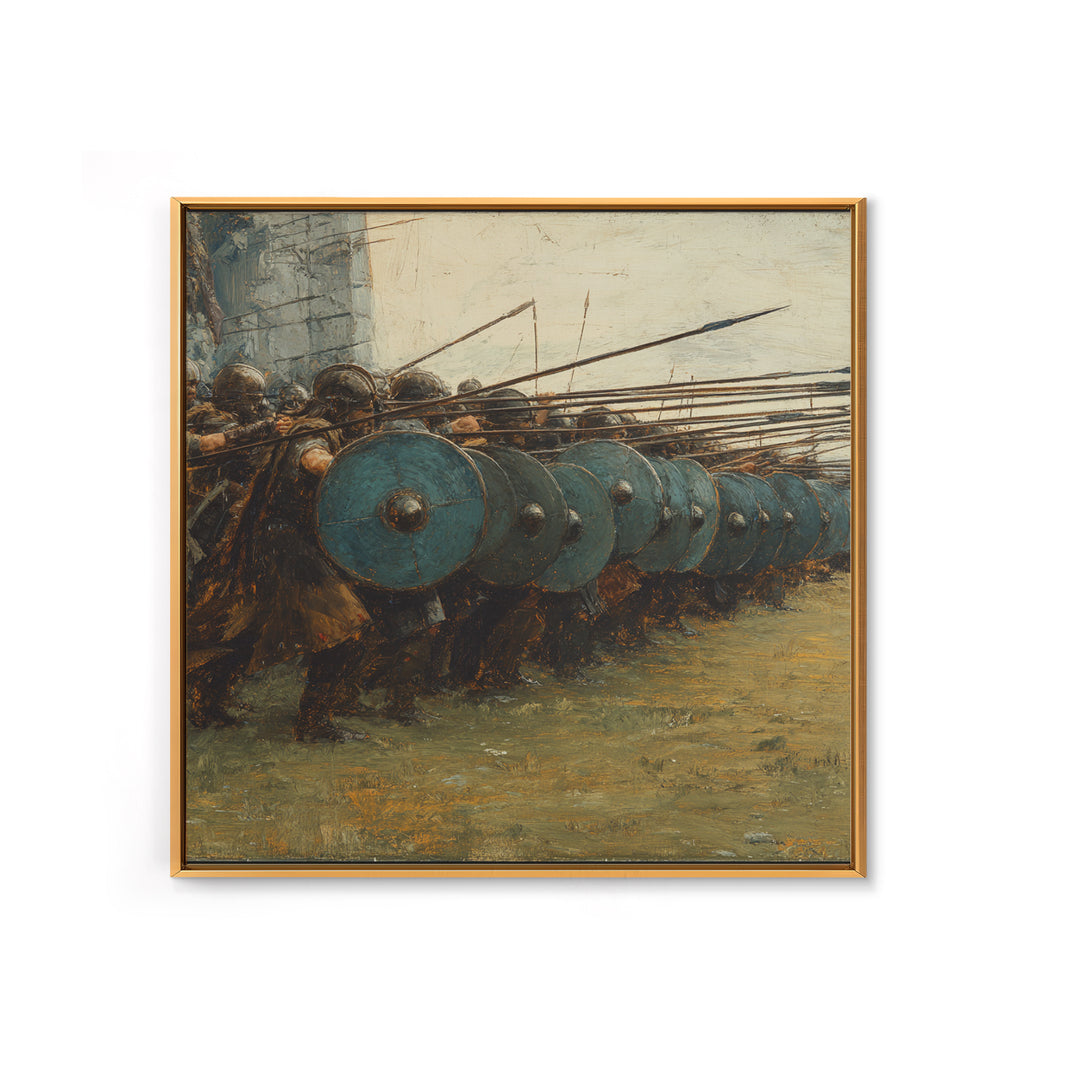 Ancient Shield Wall Soldiers Canvas Print, Greek Battle Formation Oil Painting, Masculine Wall Art For Office Decor Gift