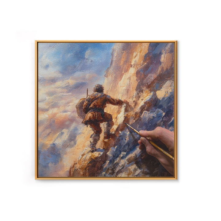 Mountain Climber Adventure Wall Art, Painterly Alpine Oil Painting, Rugged Landscape Canvas Print, Gift For Adventurer Decor
