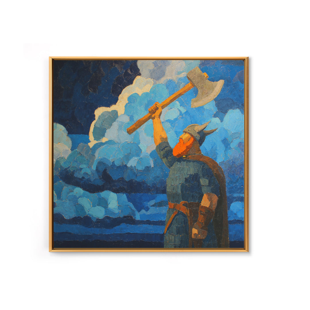 Viking Warrior With Axe Oil Painting Wall Art, Bold Nordic Mythology Art Print, Masculine Office Decor Living Room Art