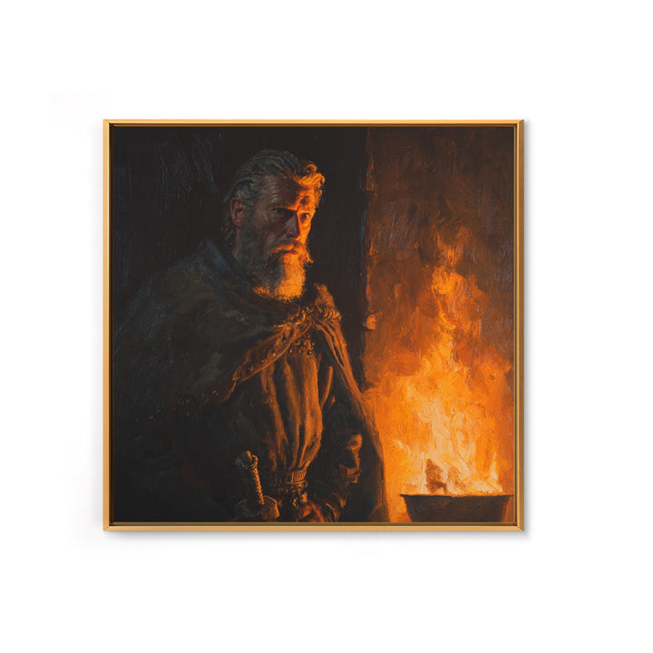 Bearded Viking By Firelight, Moody Warrior Portrait Wall Art, Norse Framed Canvas Print, Rustic Masculine Decor, Gift For Him