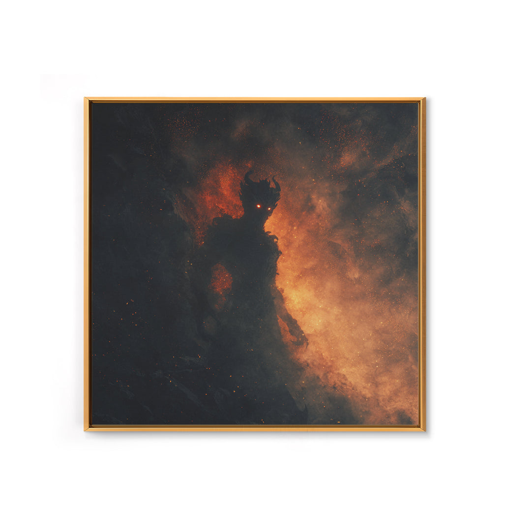 Glowing Fire Demon In Ash And Smoke Canvas Print, Dark Fantasy Wall Art, Gothic Horror Decor, Dramatic Surreal Art, Moody Home Decor