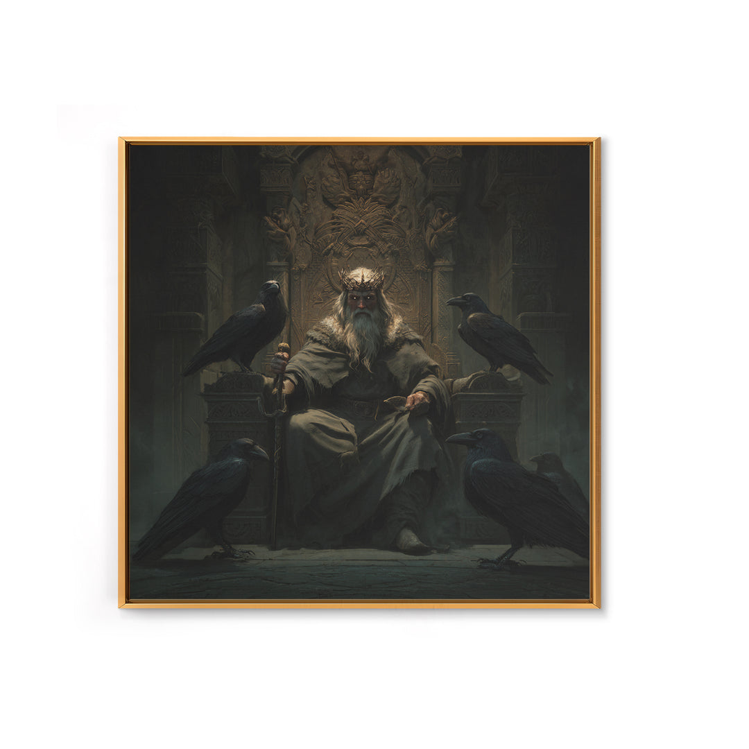 Raven King On Ancient Throne Wall Art, Dark Academia Fantasy Print, Gothic Medieval Decor, Moody Castle Canvas Art, Statement Artwork