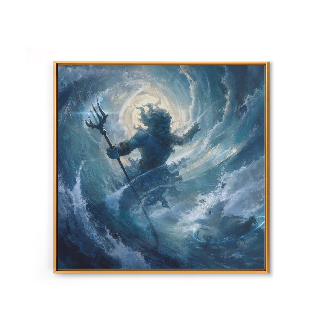 Poseidon Rising From Stormy Ocean Canvas Print, Mythological Wall Art, Nautical Fantasy Decor, Blue Coastal Artwork, Sea God Art