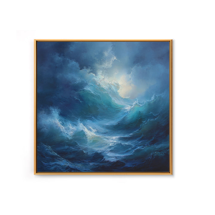 Dramatic Blue Ocean Wave Wall Art, Abstract Seascape Oil Painting, Coastal Canvas Decor, Large Living Room Art Print For Home Decor