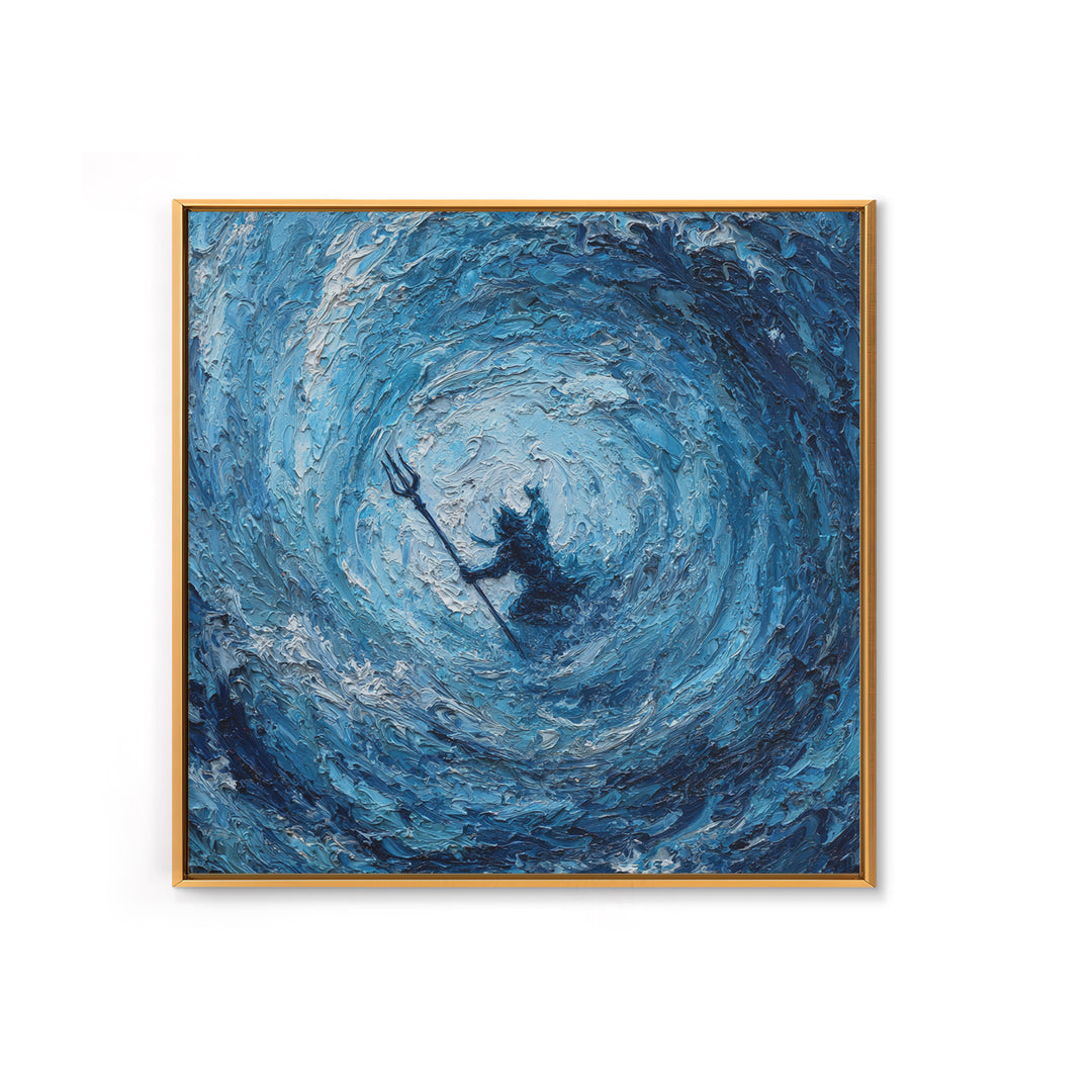Poseidon In Blue Ocean Vortex Wall Art, Textured Impasto Canvas Print, Mythology Decor, Coastal Abstract Seascape Painting