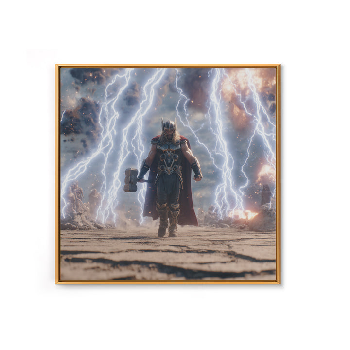 Thunder God With Hammer And Lightning Wall Art, Norse Mythology Canvas Print, Fantasy Warrior Decor, Gift For Him, Gaming Room Art
