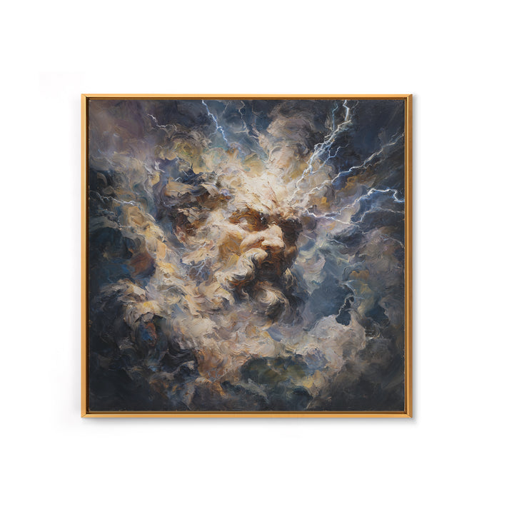 Storm God Portrait With Lightning Canvas Print, Mythological Art, Baroque Oil Painting, Dramatic Wall Decor For Living Room
