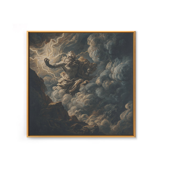 Zeus Summoning Lightning In Storm Clouds Framed Canvas Print, Mythological Art, Baroque Wall Art, Moody Dark Academia Decor