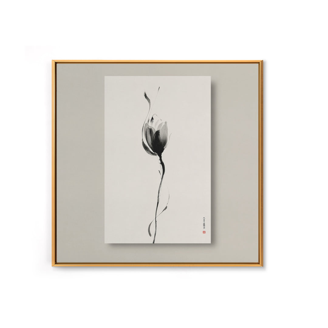 Minimalist Lotus Flower Ink Wall Art Print, Japanese Zen Floral Painting For Bedroom Decor And Modern Neutral Home