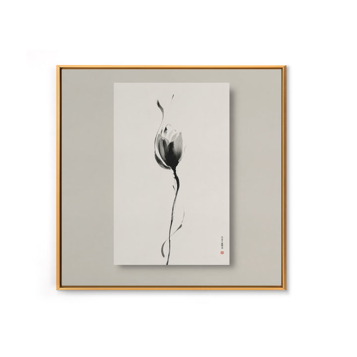 Minimalist Lotus Flower Ink Wall Art Print, Japanese Zen Floral Painting For Bedroom Decor And Modern Neutral Home