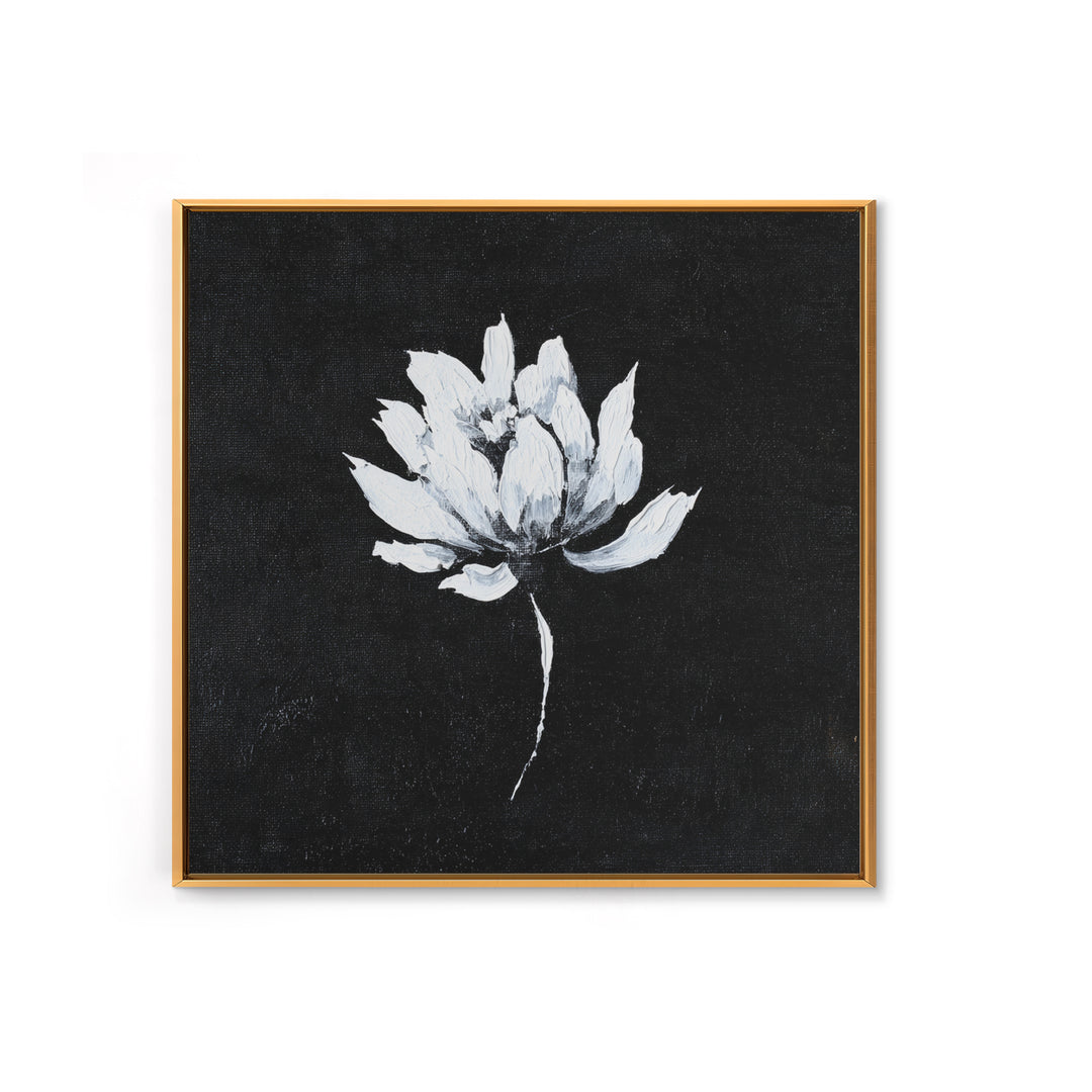 Black And White Lotus Flower Minimalist Wall Art, Textured Floral Painting, Modern Neutral Framed Canvas Print