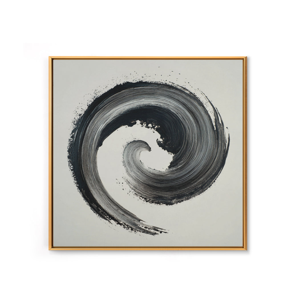 Black And White Abstract Spiral Brushstroke Wall Art, Minimalist Modern Canvas Print For Contemporary Home Decor