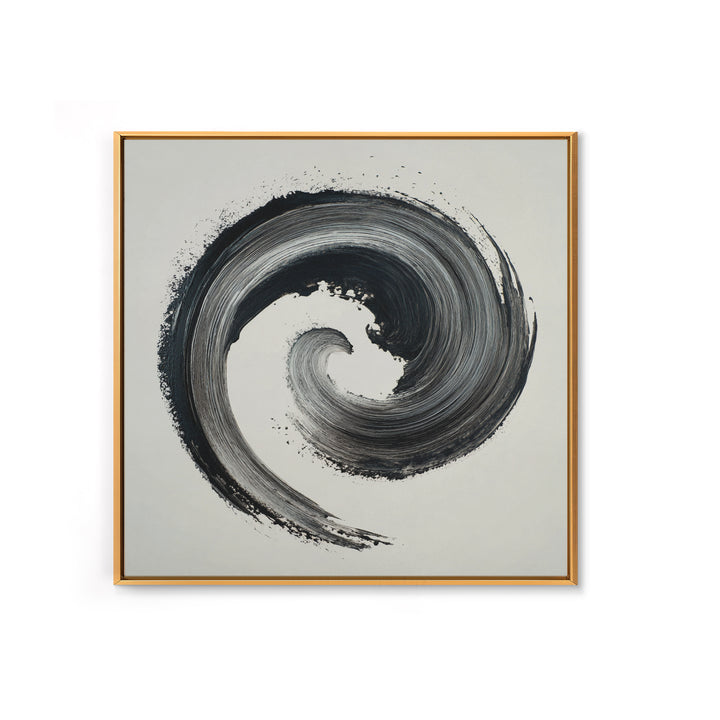 Black And White Abstract Spiral Brushstroke Wall Art, Minimalist Modern Canvas Print For Contemporary Home Decor