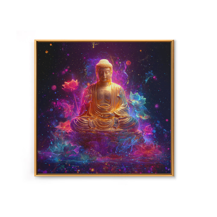 Golden Buddha In Cosmic Lotus Galaxy Wall Art, Celestial Spiritual Decor, Meditation Zen Art Print For Modern Home Decor