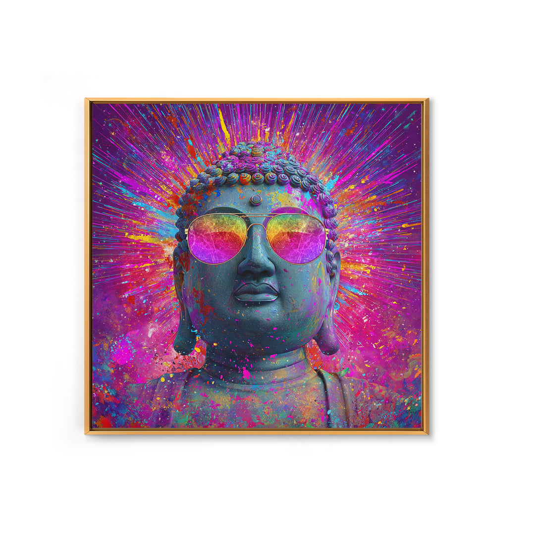 Psychedelic Buddha With Sunglasses Colorful Pop Spiritual Wall Art Canvas Print Meditation Room Decor Trippy Wall Art