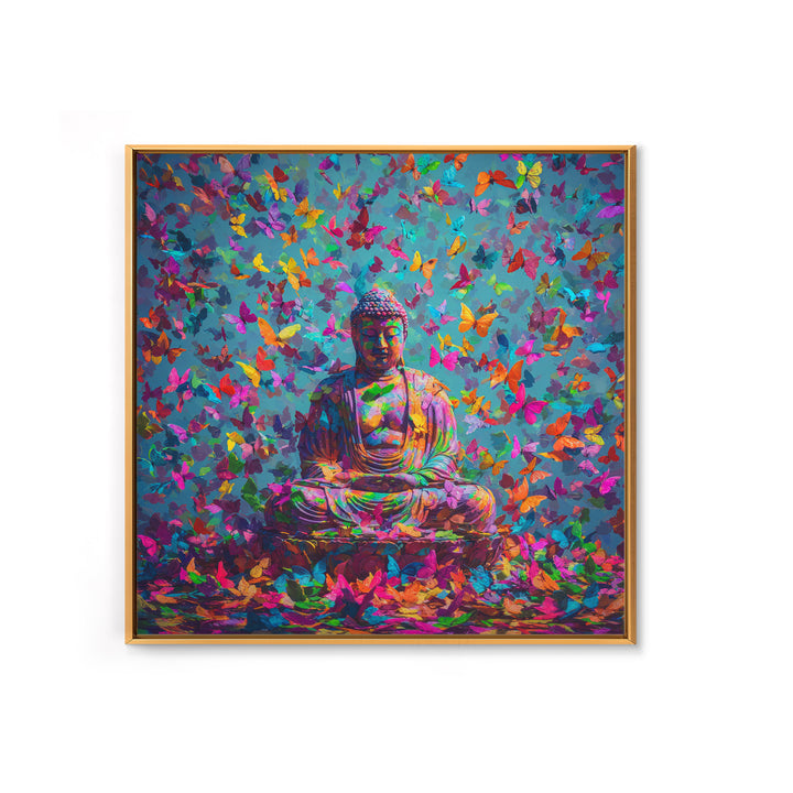 Colorful Buddha With Butterflies Wall Art, Spiritual Meditation Print, Psychedelic Boho Decor, Vibrant Zen Wall Art