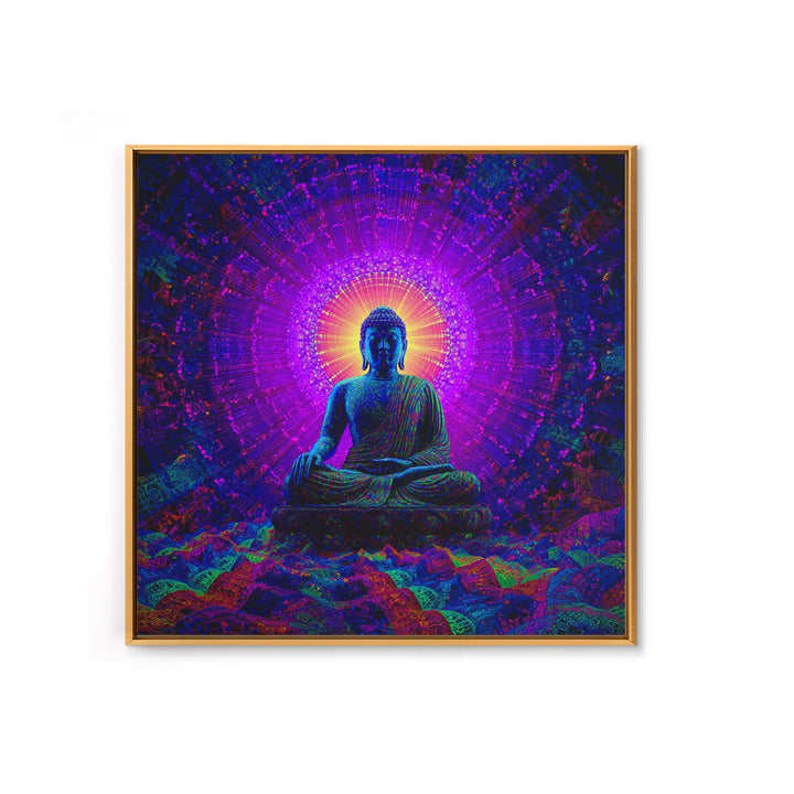 Psychedelic Buddha Aura Meditation Wall Art, Vibrant Cosmic Spiritual Canvas Print For Yoga Room And Zen Decor