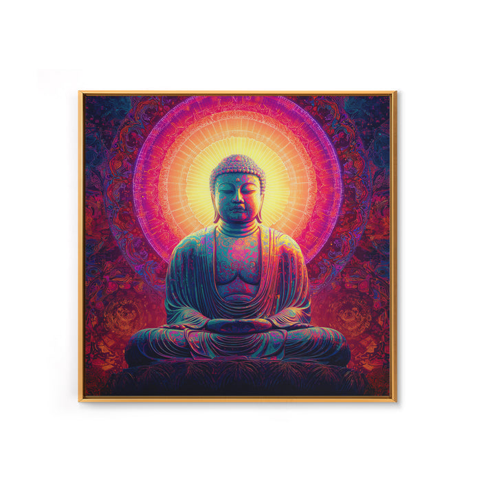 Vibrant Buddha Meditation Wall Art, Psychedelic Spiritual Canvas Print, Colorful Boho Decor Yoga Room Spiritual Art