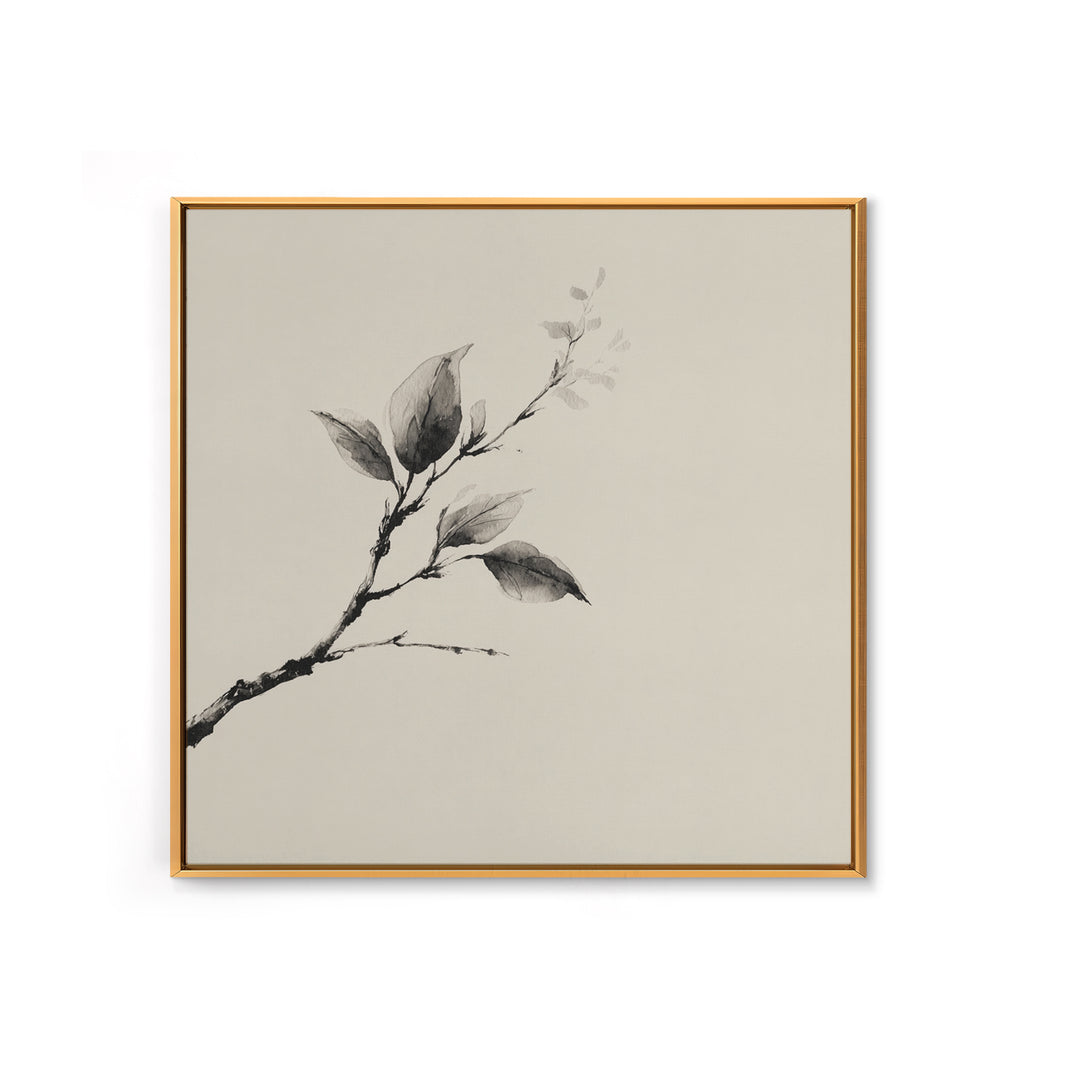Minimal Ink Botanical Branch Wall Art, Neutral Japandi Nature Print, Calm Wabi Sabi Style Above Bed Framed Canvas Print