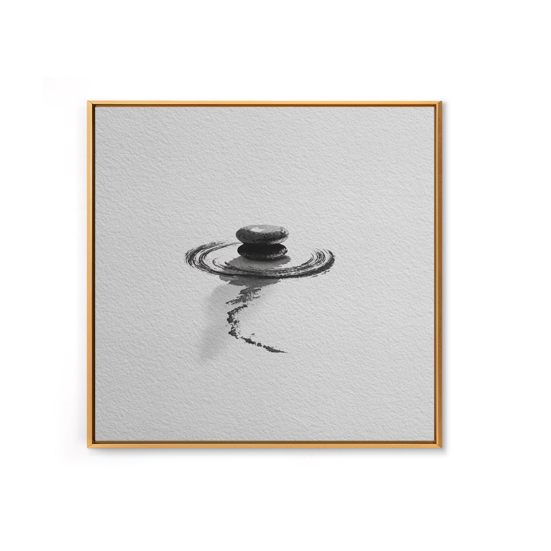 Minimalist Zen Stones Water Ripple Framed Canvas Print Black And White Wall Art Calming Bathroom Decor Modern Spa Wall Art
