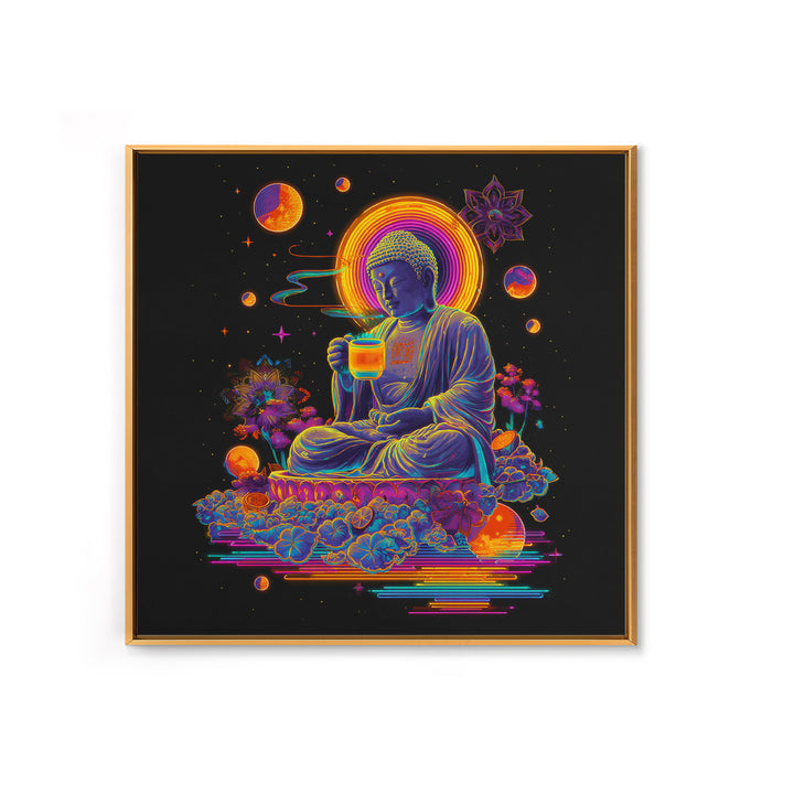 Colorful Neon Buddha With Celestial Elements Wall Art Canvas Print Spiritual Modern Home Decor Gift